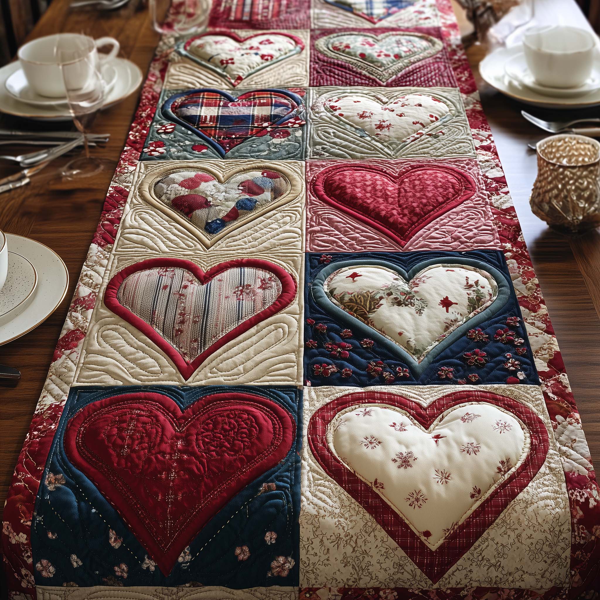 Bubble Heart Quilted Table Runner Valentine's Day Runner Valentine Day Gift Ideas For Dad