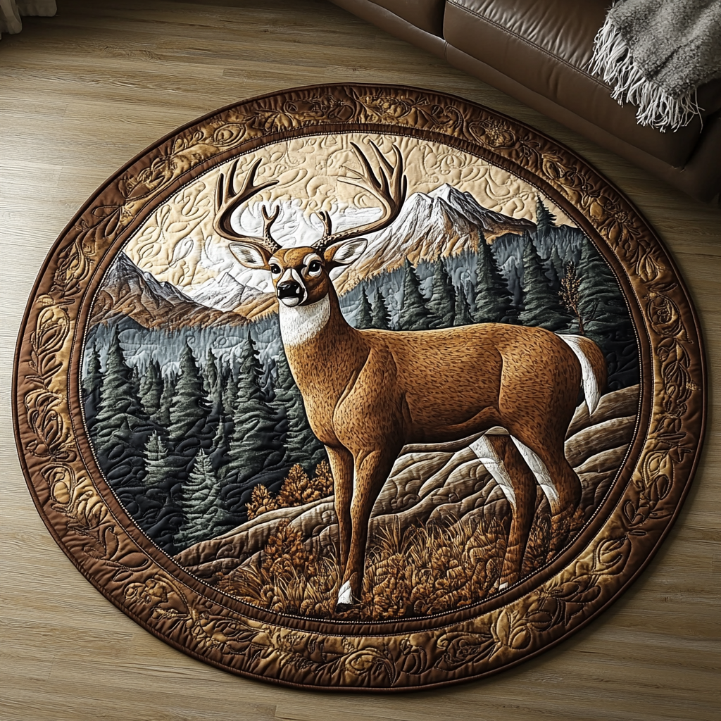 Buck Charm Quilted Round Mat Circle Floor Mat Hunting Gifts For Him