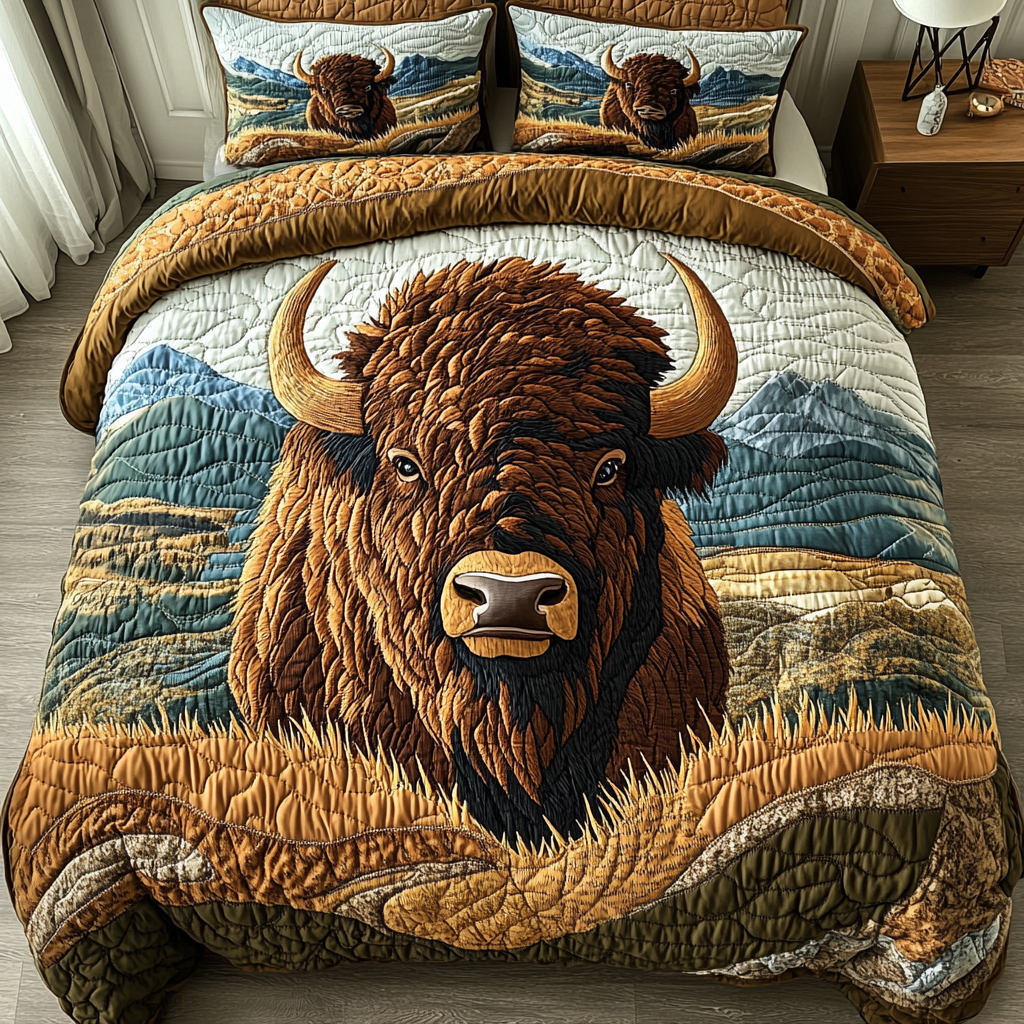 Buffalo Spirit Quilted Bedding Set Best Queen Sheets Gifts For New Dads