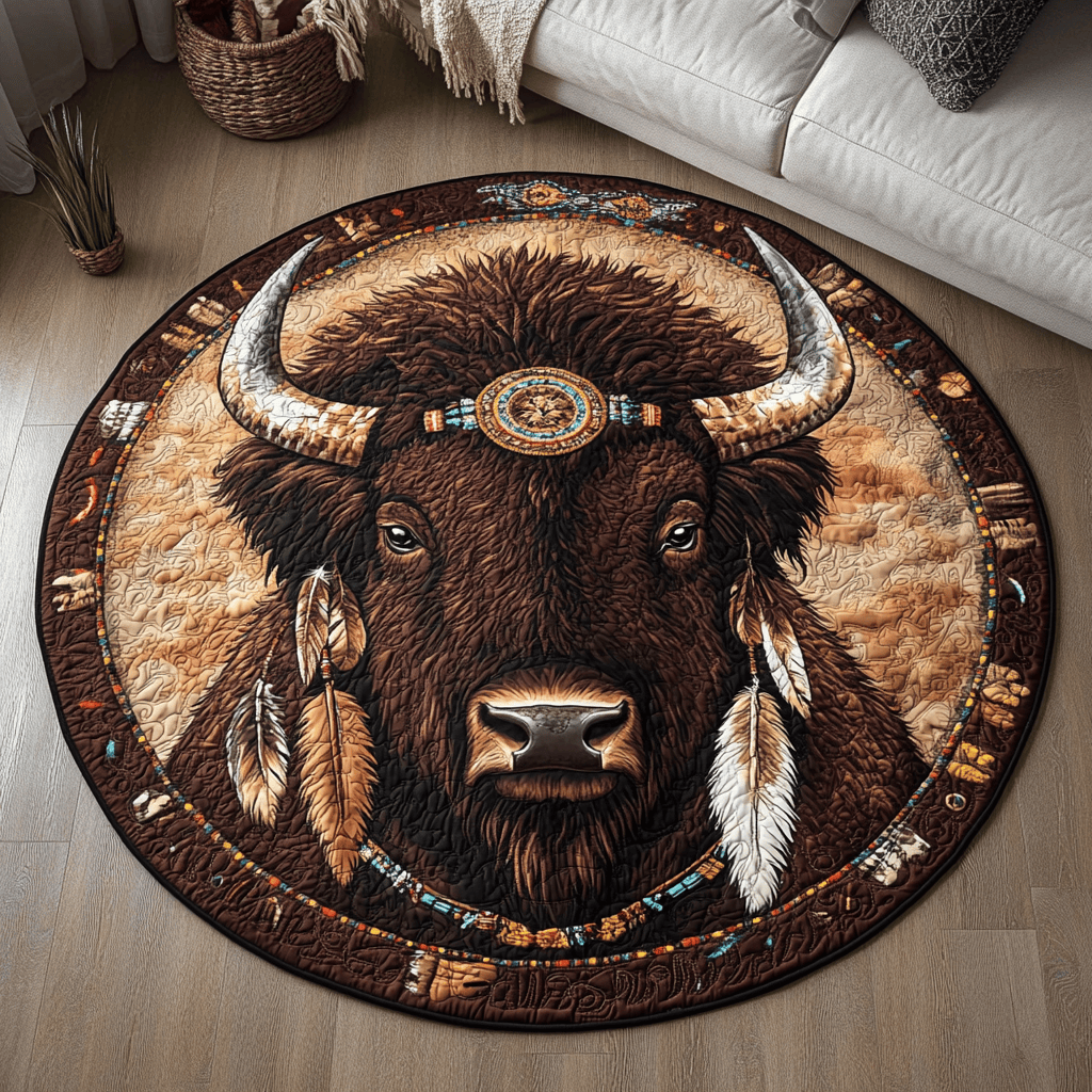 Buffalo Spirit Quilted Round Mat Round Carpet Rugs For Sale Native Gifts For Men Women