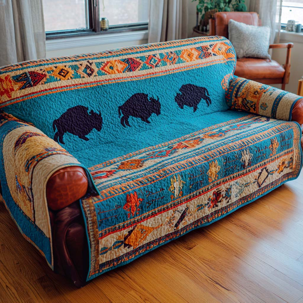 Buffalo Spirit Turquoise Quilted Sofa Cover Best Couch Covers Native American Wedding Gifts