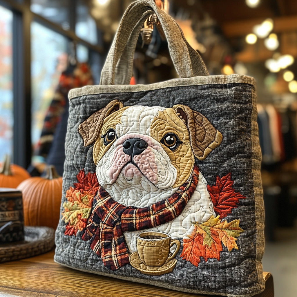 Bulldog in Flannel Quilted Tote Bag Handbags Good Gifts For Mom Birthday