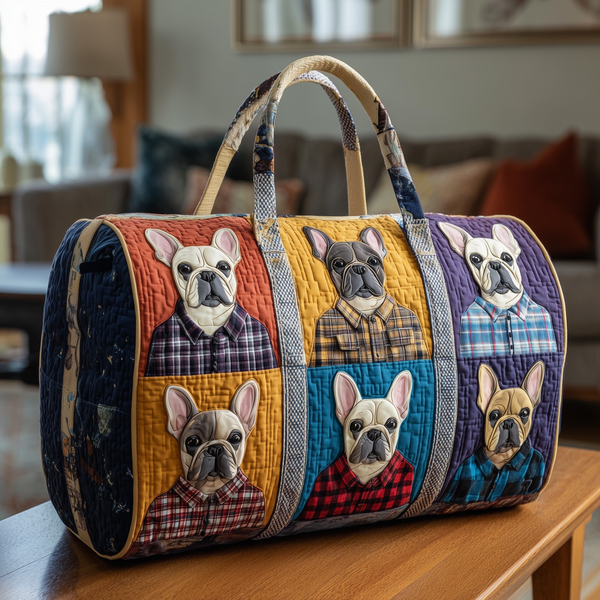 Bulldog Quilted Duffle Bag Womens Large Travel Duffel Bag Unique Mother's Day Gifts