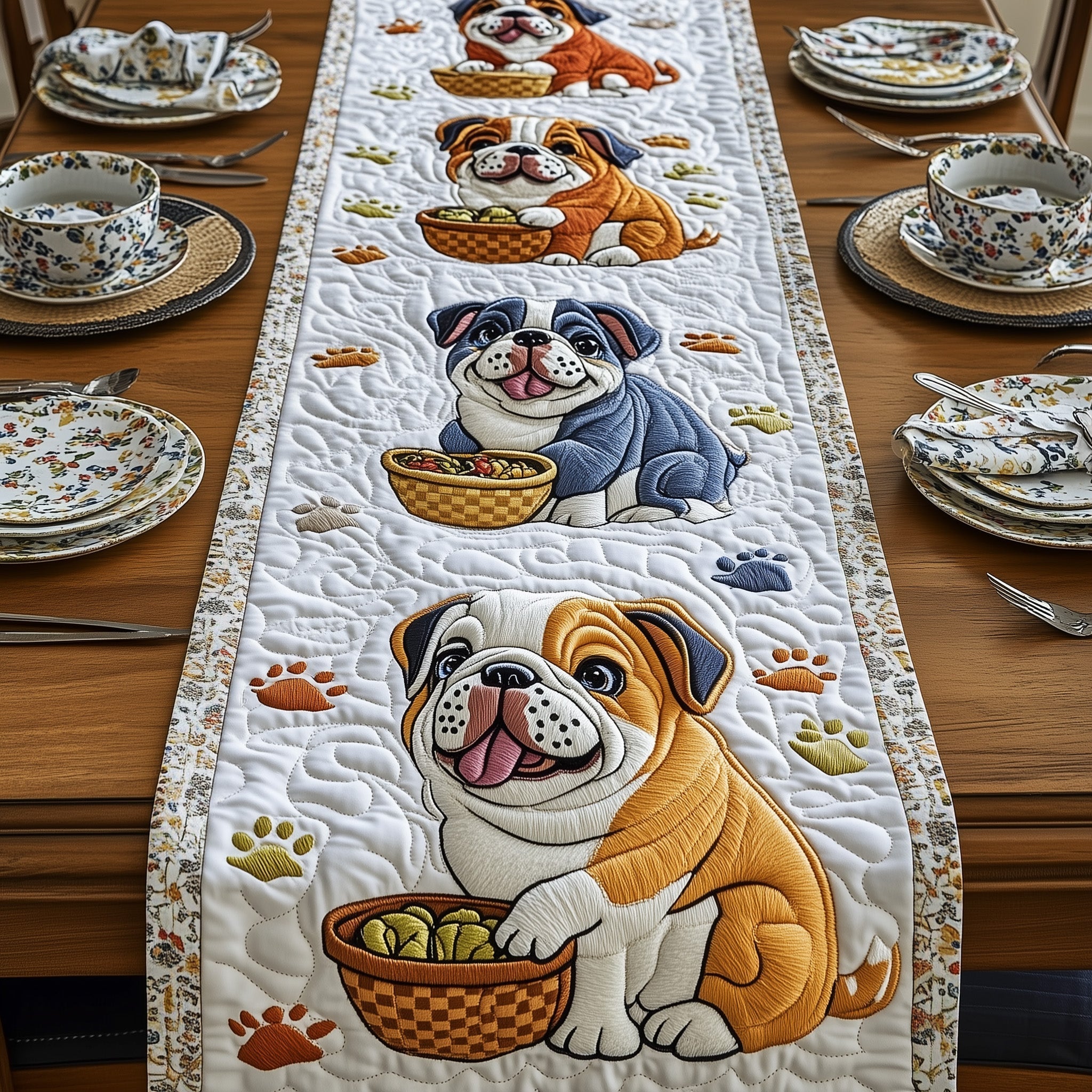 Bulldog Quilted Table Runner Dining Room Table Toppers Gift Ideas For Dog Lovers