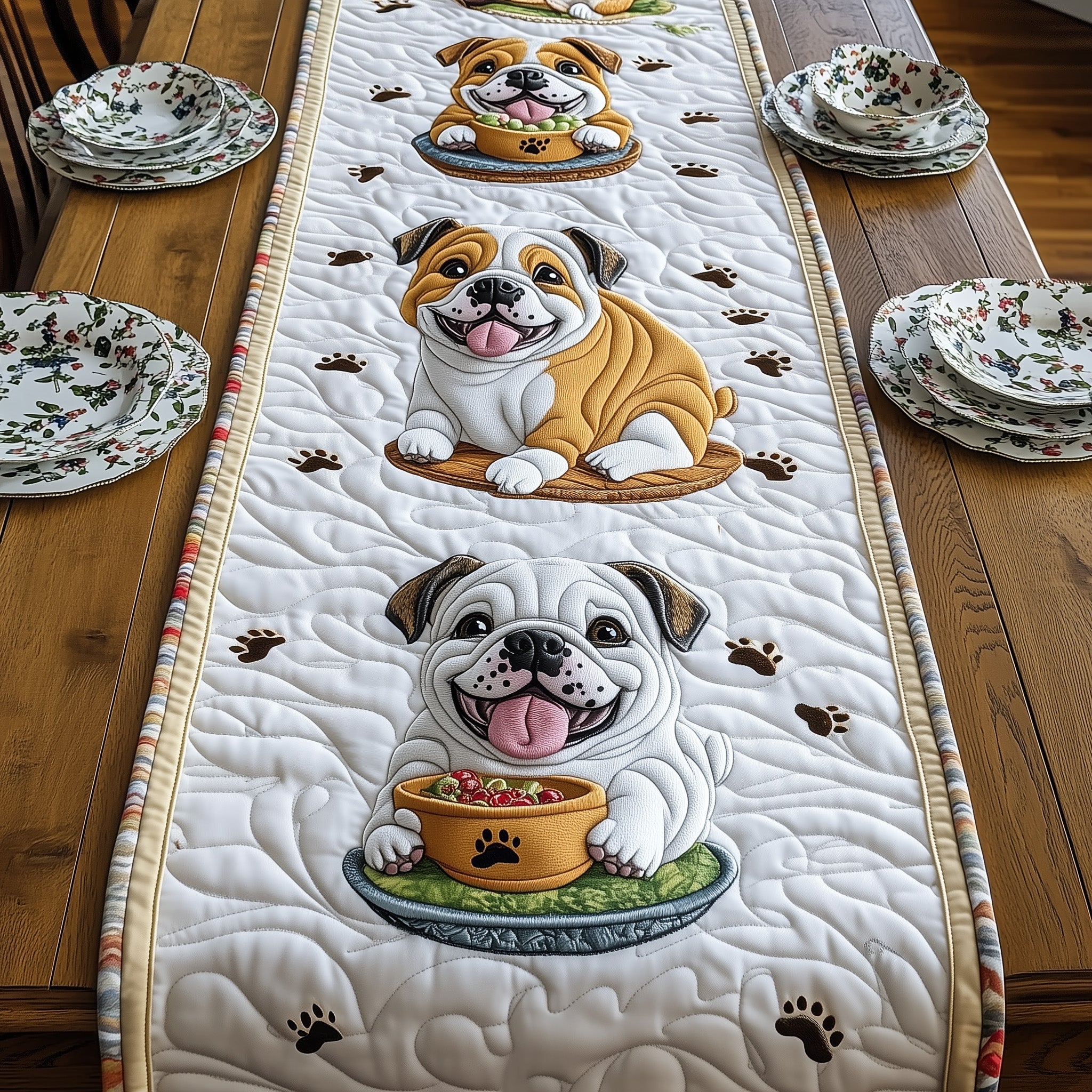 Bulldog Quilted Table Runner Dinner Table Runner Gift For Dog Lover