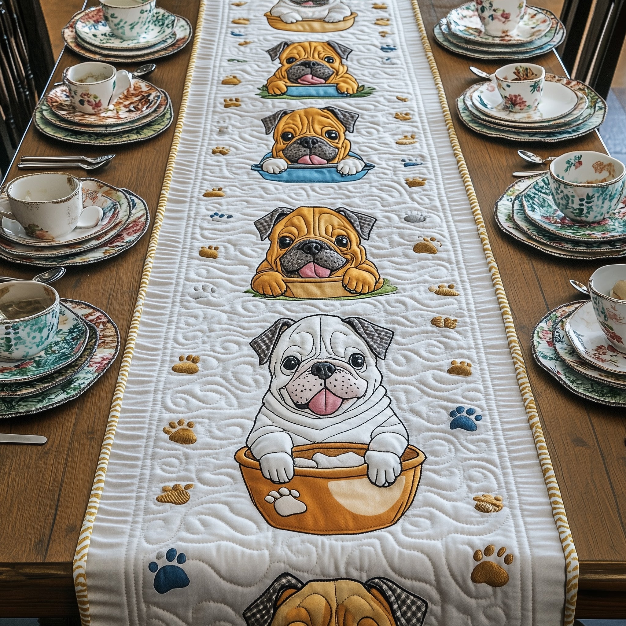 Bulldog Quilted Table Runner Formal Dining Table Runners Unique Gifts For Dog Lovers