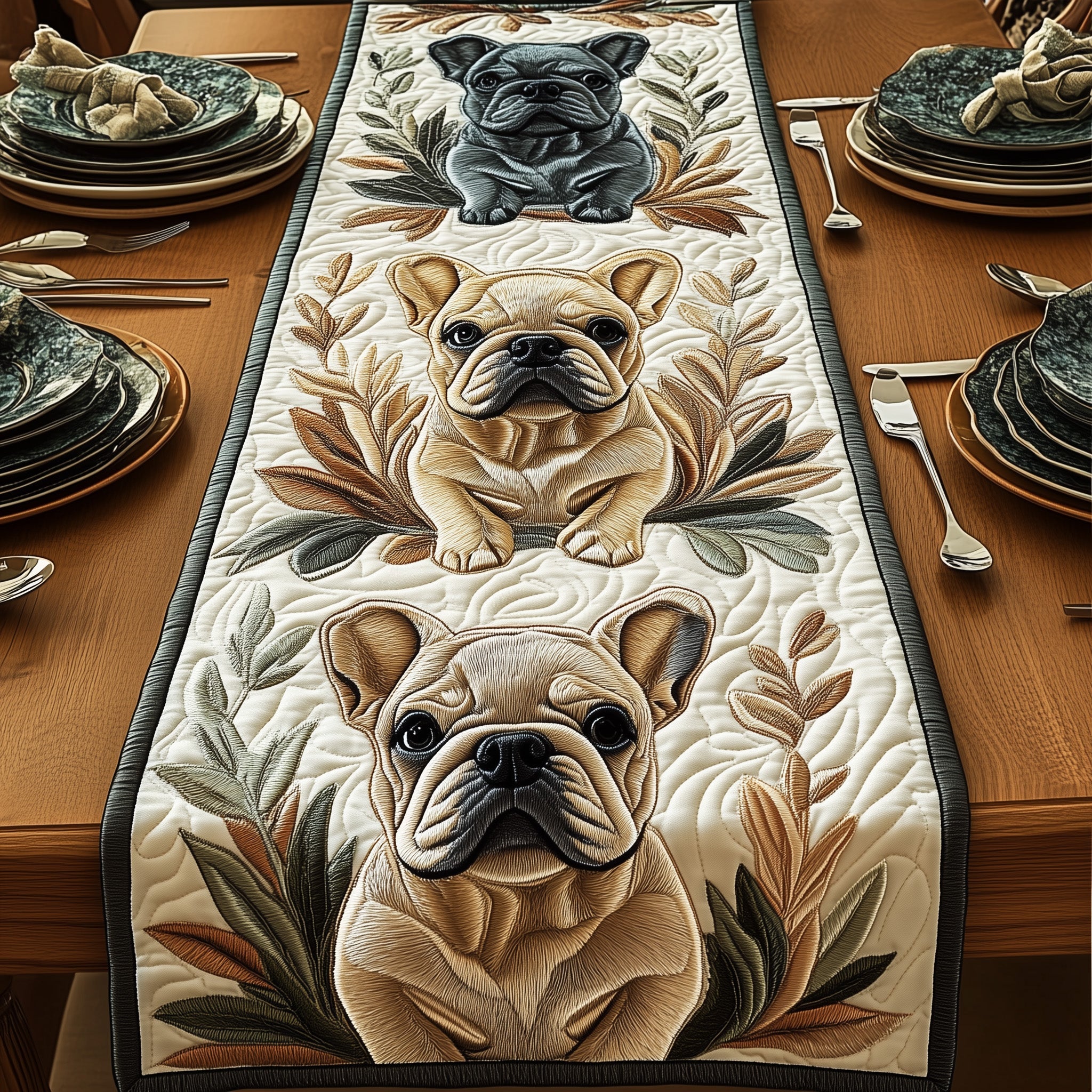 Bulldog Quilted Table Runner Table Mat Runner Gift Ideas For Bulldog Lovers