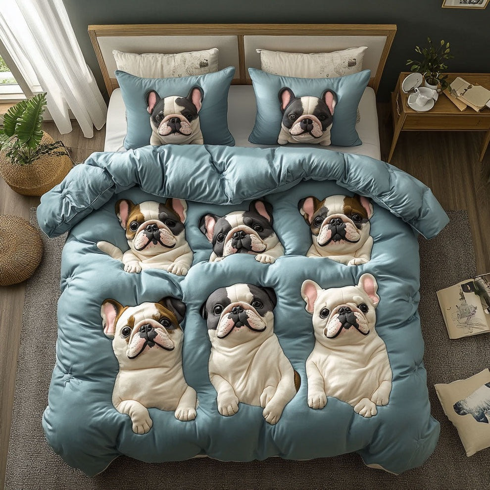 Bulldog Sleep Quilted Bedding Set Cute Animal Duvet Cover Gifts For Bulldog Lovers