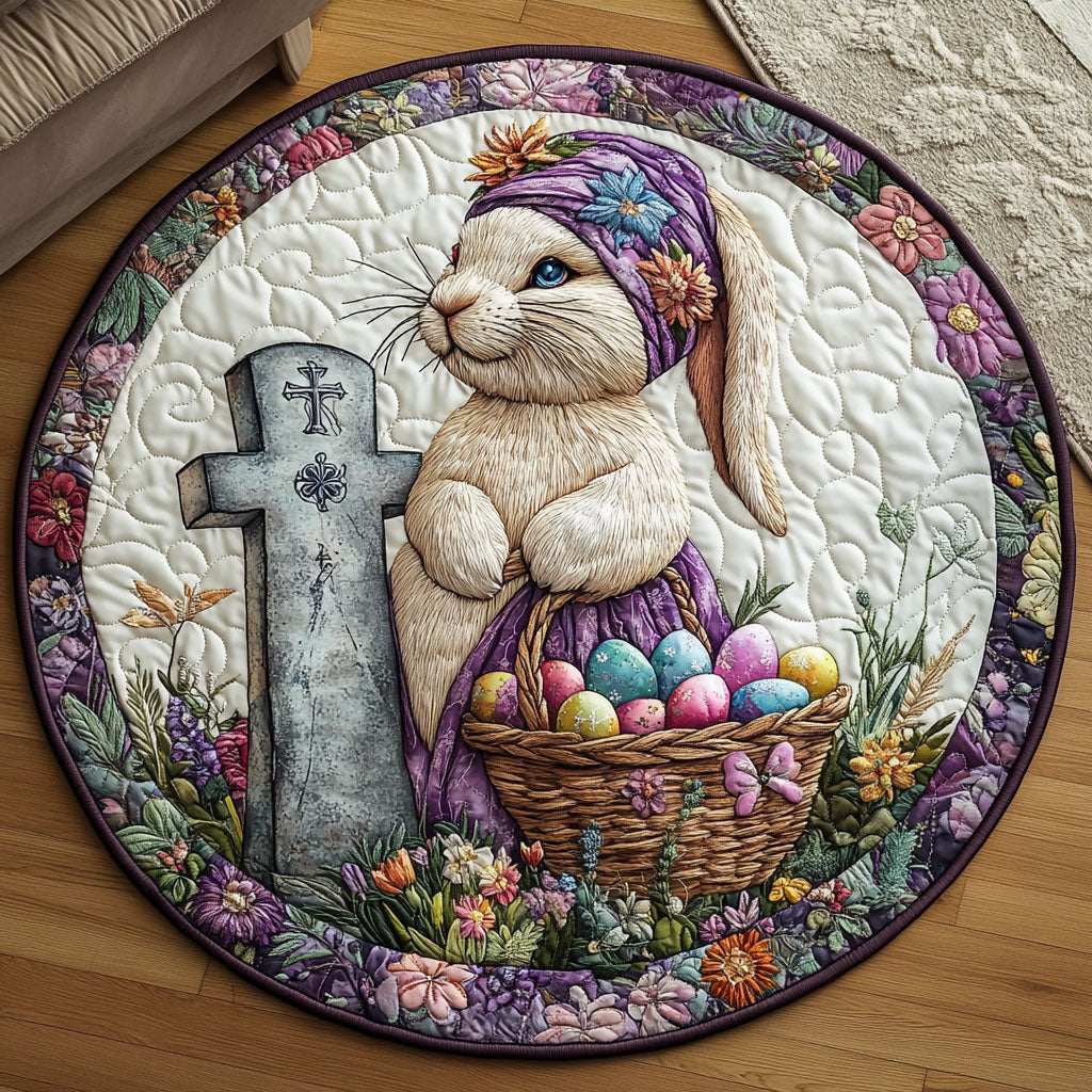 Bunny Blessings Quilted Round Mat Living Room Decoration Cute Easter Gifts