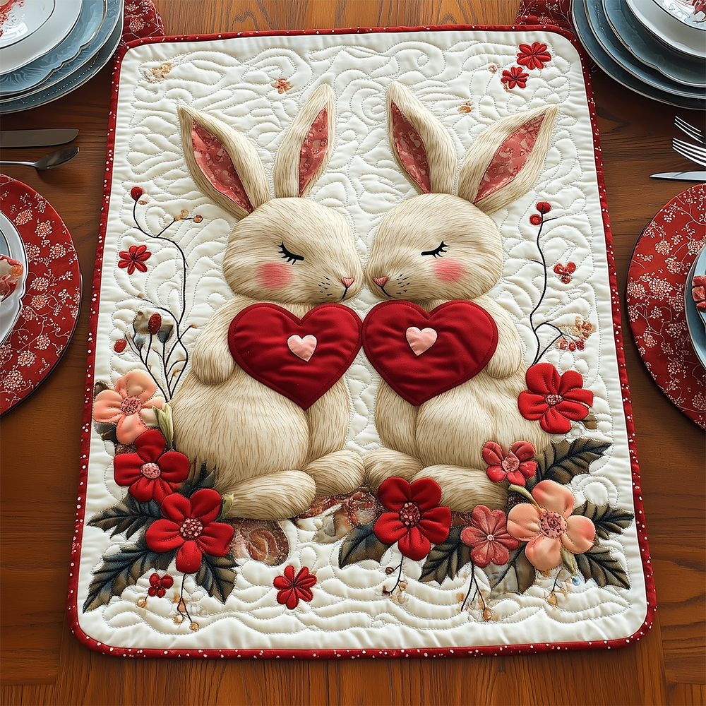 Bunny Couple Quilted Table Runner Easter Dining Table Decor Faith Based Easter Gifts