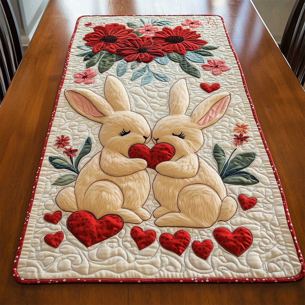 Bunny Couple Quilted Table Runner Easter Table Decor Ideas Happy Easter Holiday gifts