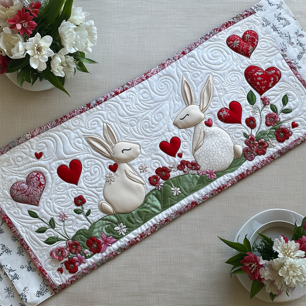 Bunny Couple Quilted Table Runner Elegant Easter Table Decor Modern Easter Gifts