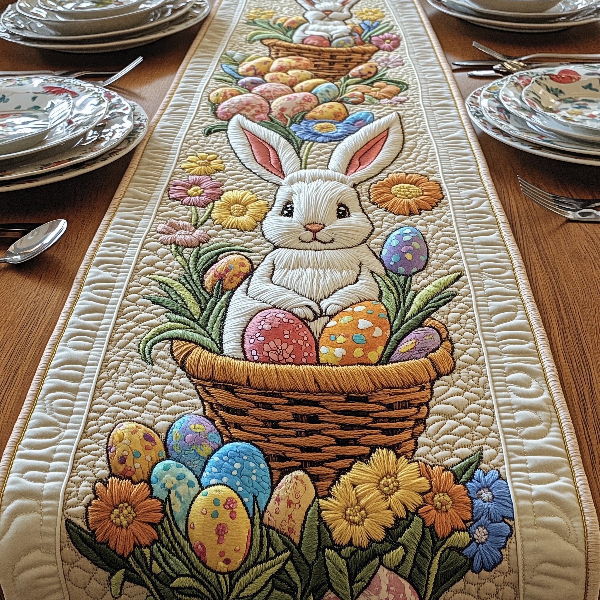 Bunny Meadow Quilted Table Runner Bunny Table Decor Presents For Rabbits