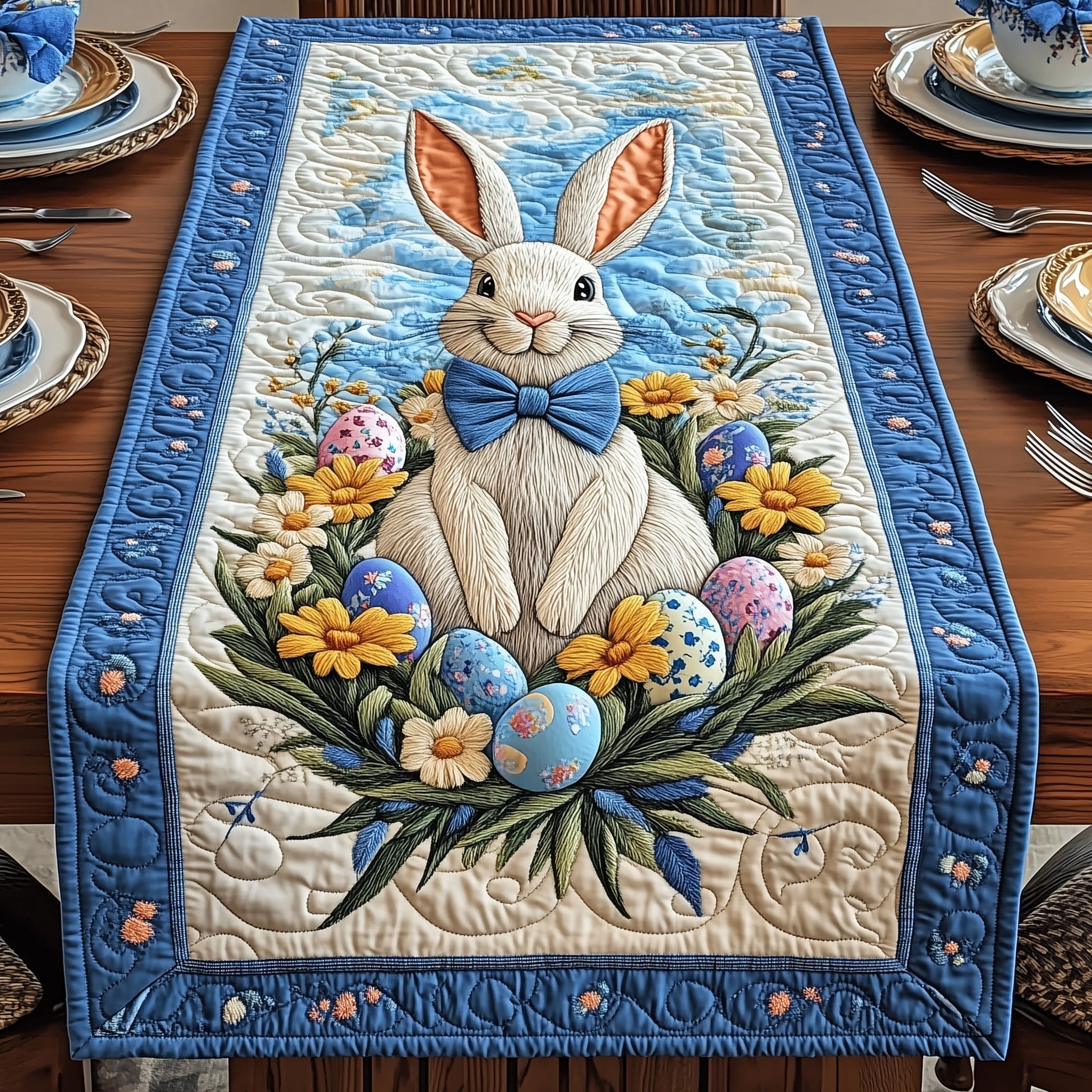 Bunny Meadow Quilted Table Runner Easter Bunny Table Decorations Rabbit Themed Gifts