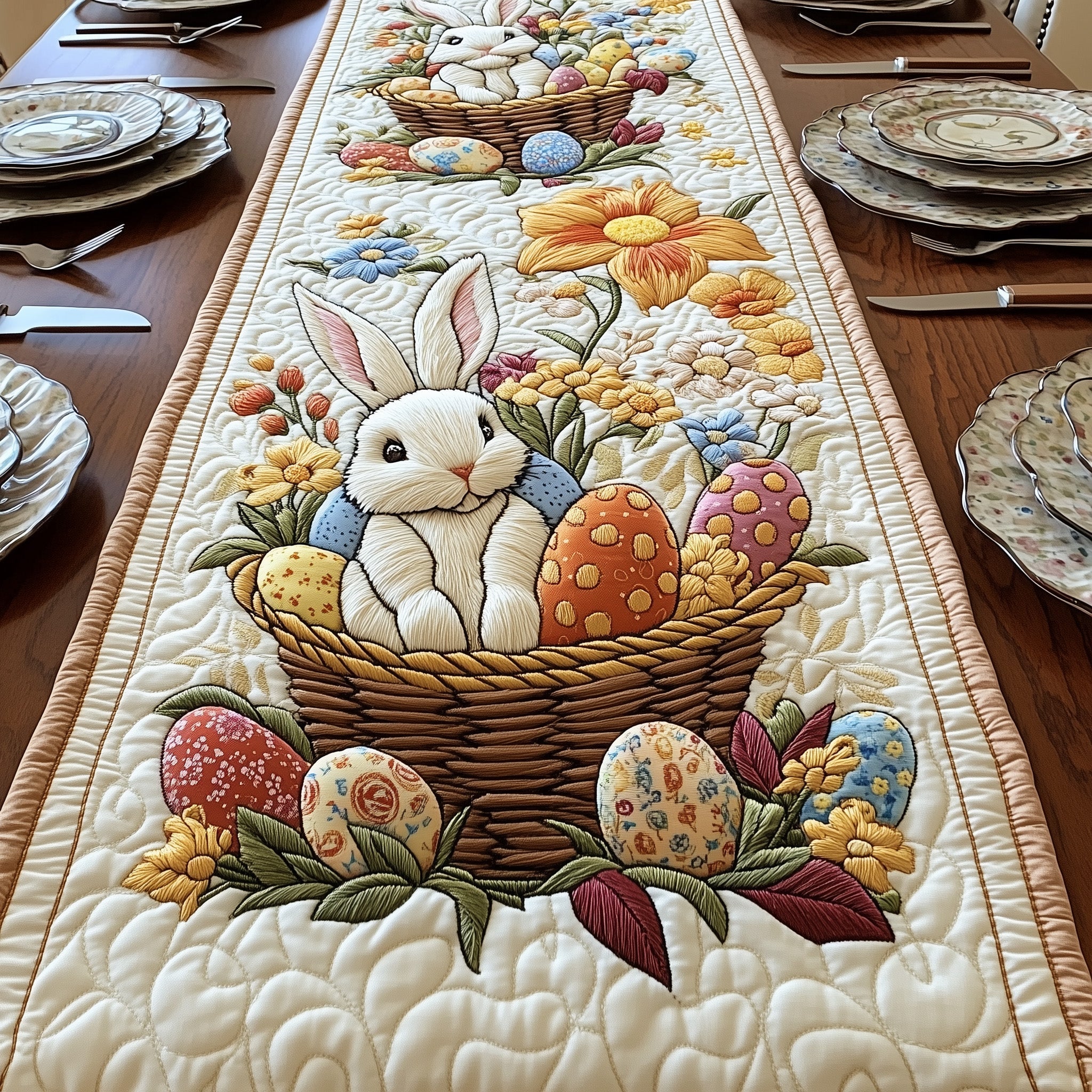 Bunny Meadow Quilted Table Runner Easter Spring Table Decorations Presents For Bunny Lovers
