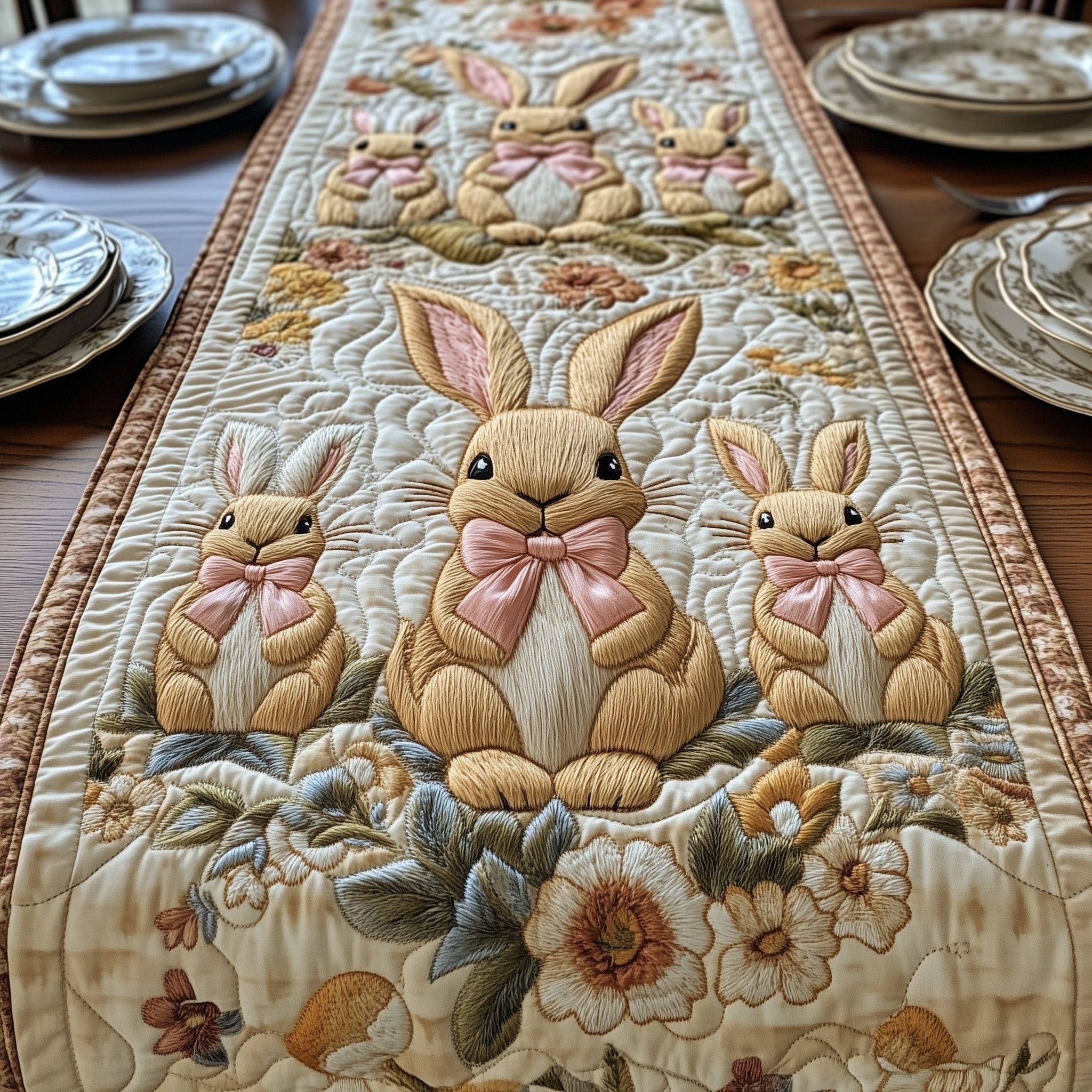 Bunny Meadow Quilted Table Runner Easter Spring Table Runner Presents For Bunnies