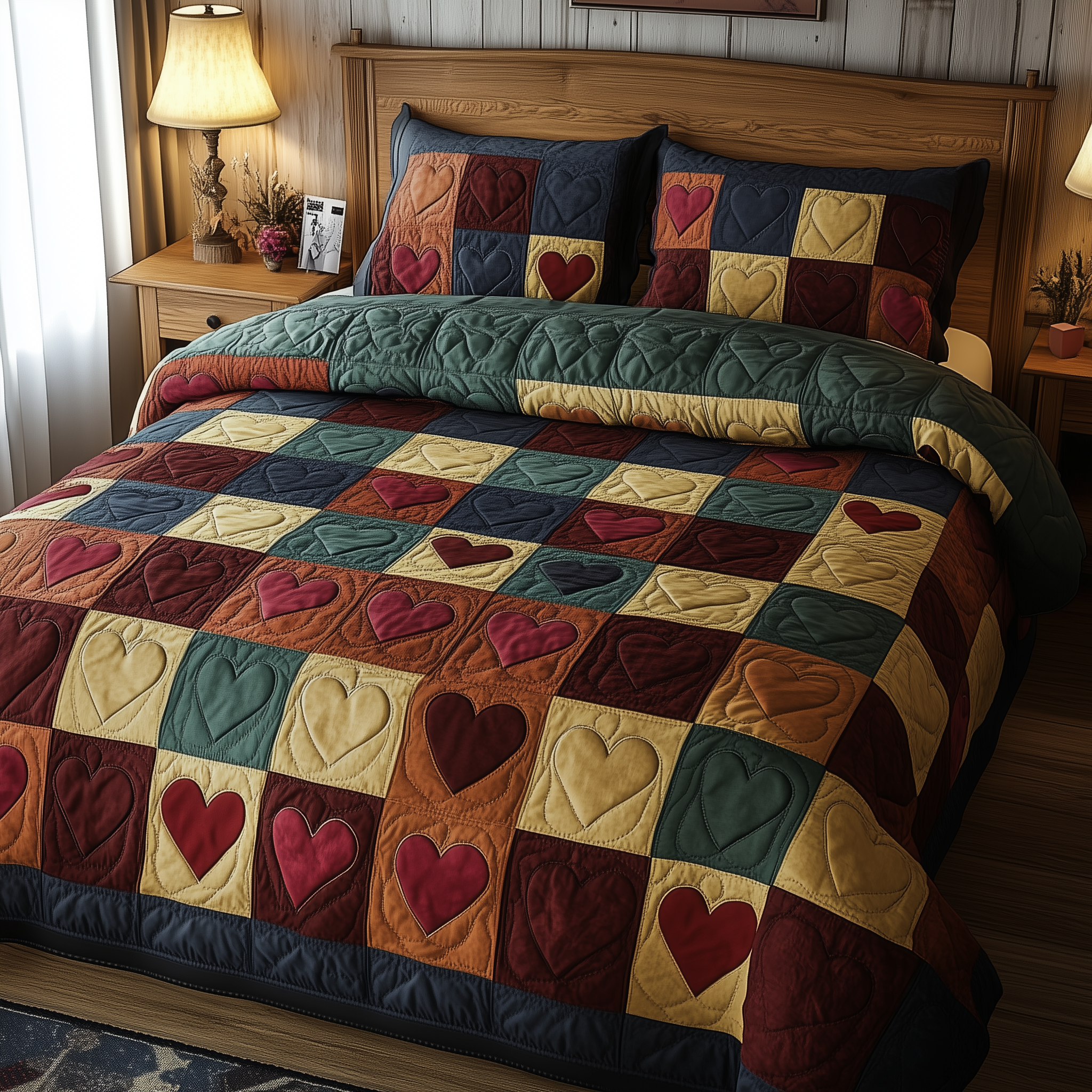 Burgundy Heart Shape Quilted Bedding Set Bed Bedding Set Gifts For Mom From Son