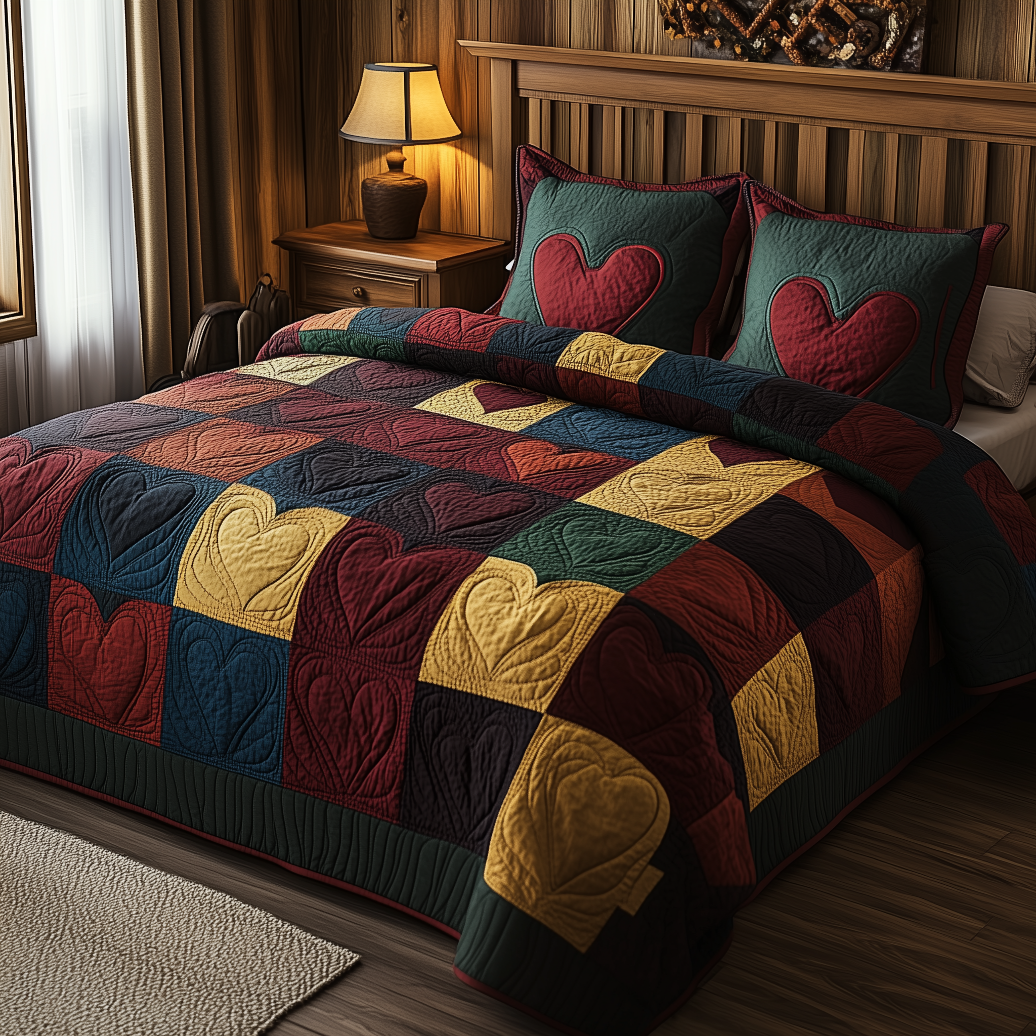 Burgundy Heart Shape Quilted Bedding Set Bedroom Decorations Top Mother's Day Gifts
