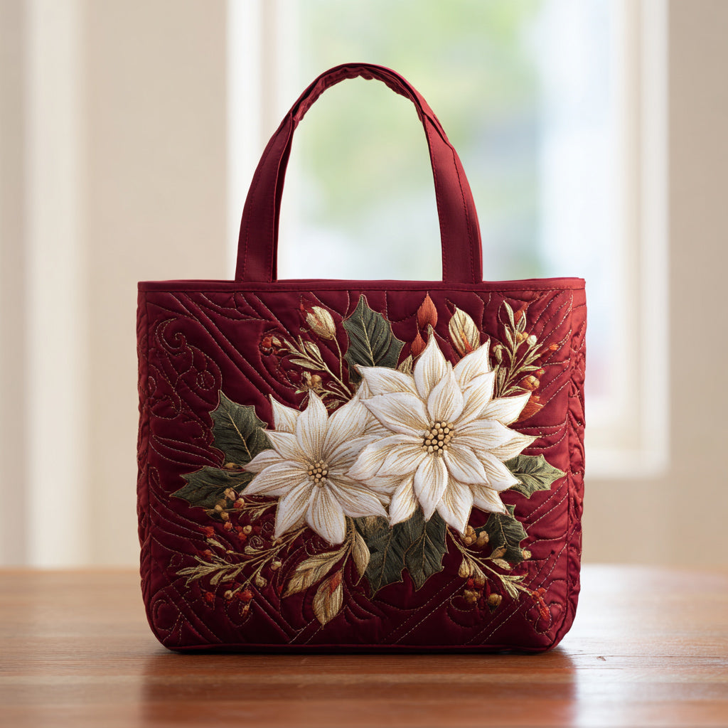 Burgundy Poinsettia Quilted Tote Bag The Perfect Everyday Tote Bag Good Christmas Gifts For Wife