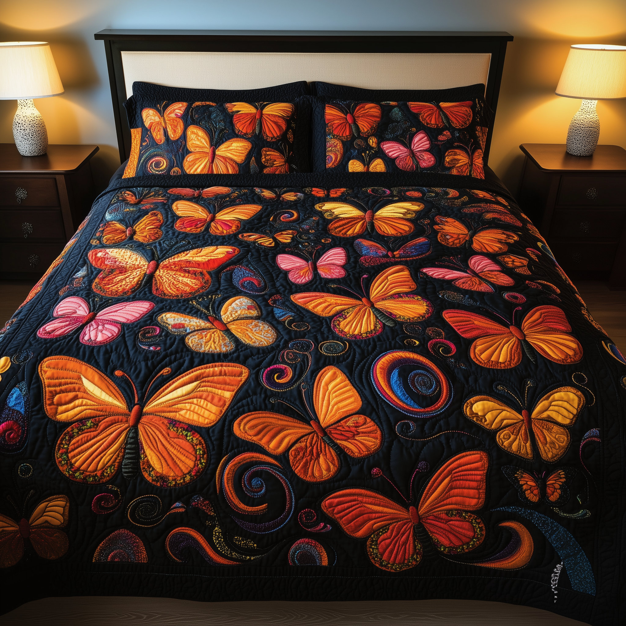 Butterflies Deep Night Quilted Bedding Set Best Bedsheets Butterfly Gifts For Adults