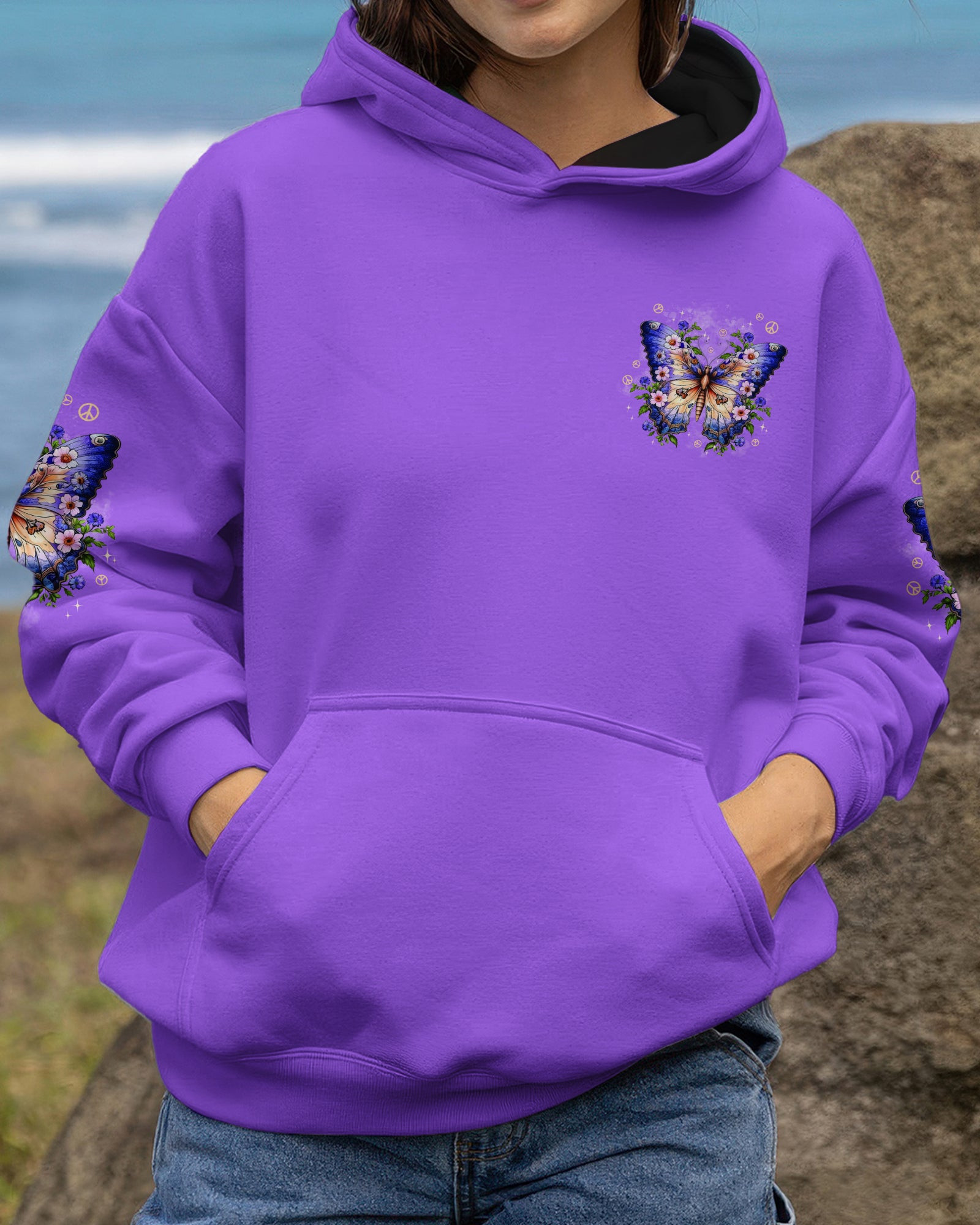 Butterfly Always Believe In The Impossible Hoodie Purple Floral Peace Motivational Gift For Her - Image 2