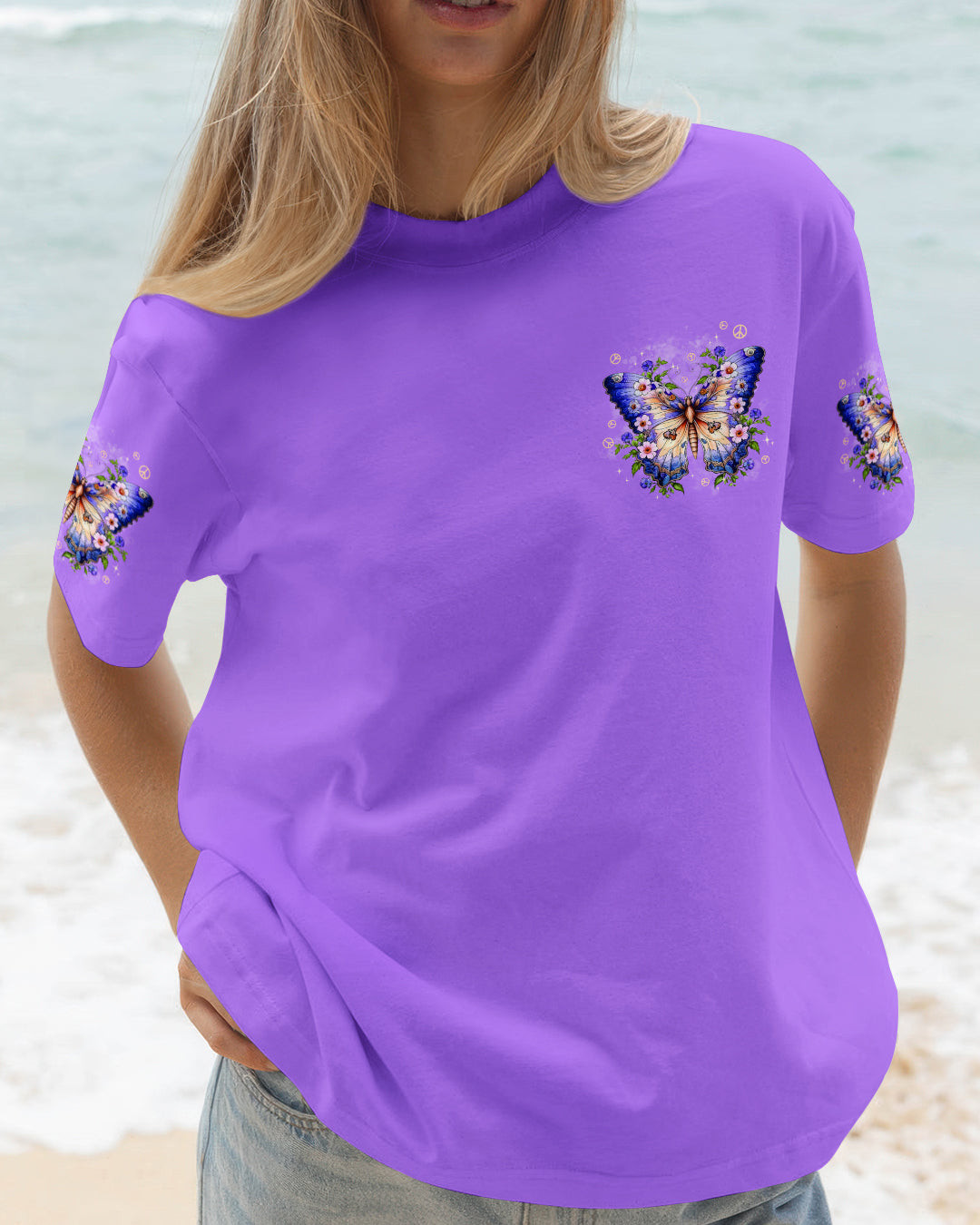 Butterfly Always Believe In The Impossible T-Shirt Purple Floral Peace Clothing Gift For Wife