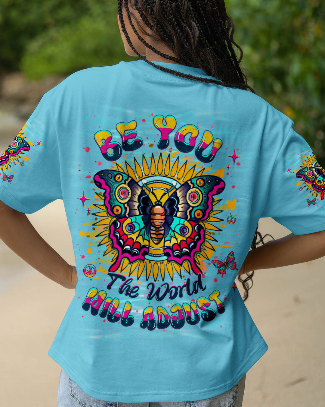 Butterfly Be You The World Will Adjust T-Shirt Vibrant Butterfly Sunflower Merch Gift For Her - Image 2