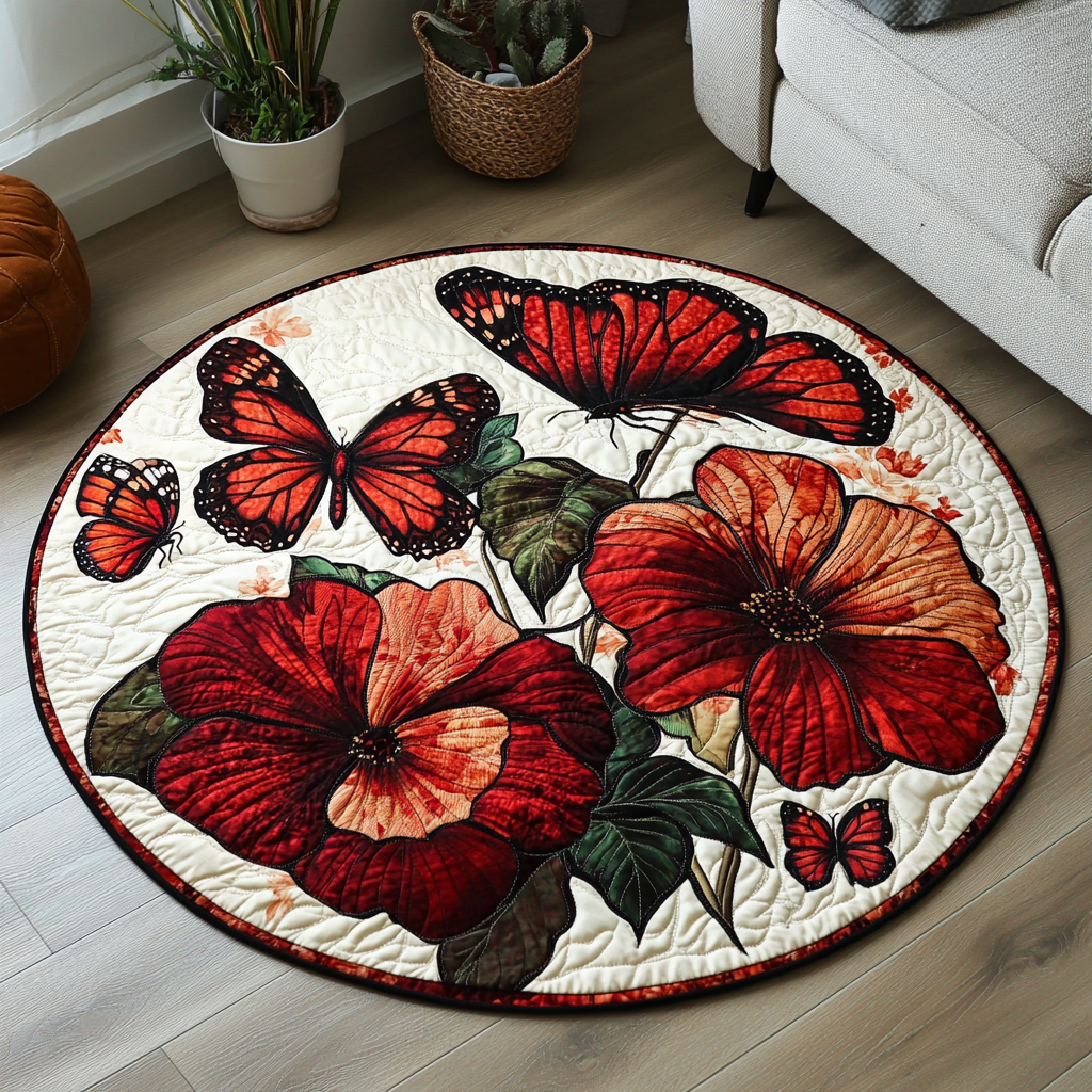 Butterfly Bliss Quilted Round Mat Living Room Decoration Mothers Day Present Ideas