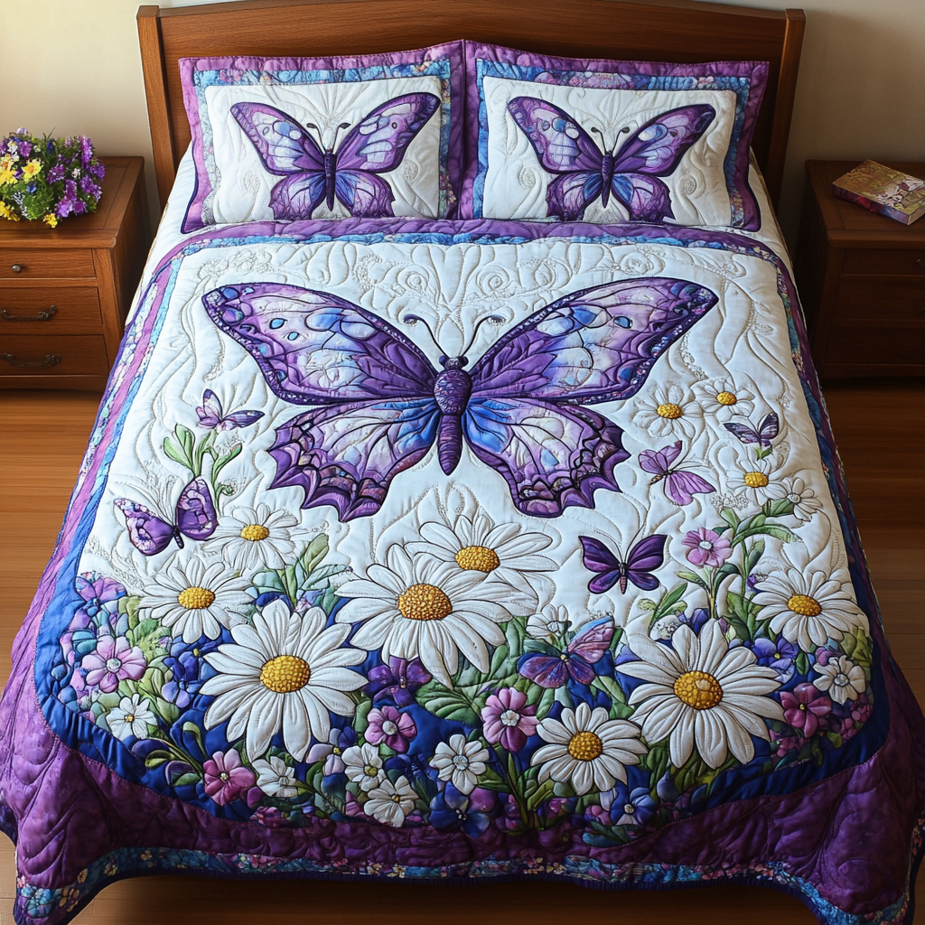 Butterfly Bloom Quilted Bedding Set Unique Bed Sheets Best Butterfly Gifts