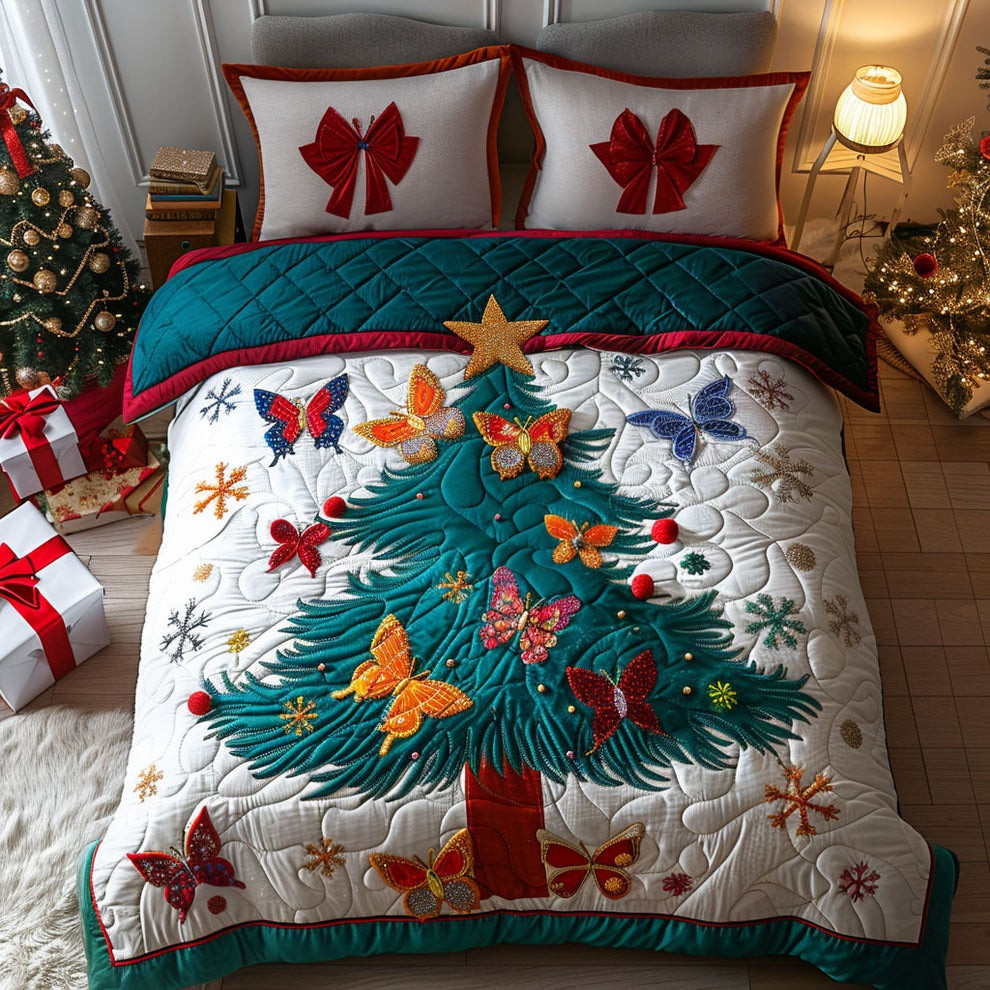 Butterfly Christmas Quilted Bedding Set Christmas Bedding Duvet Cover Gifts Items