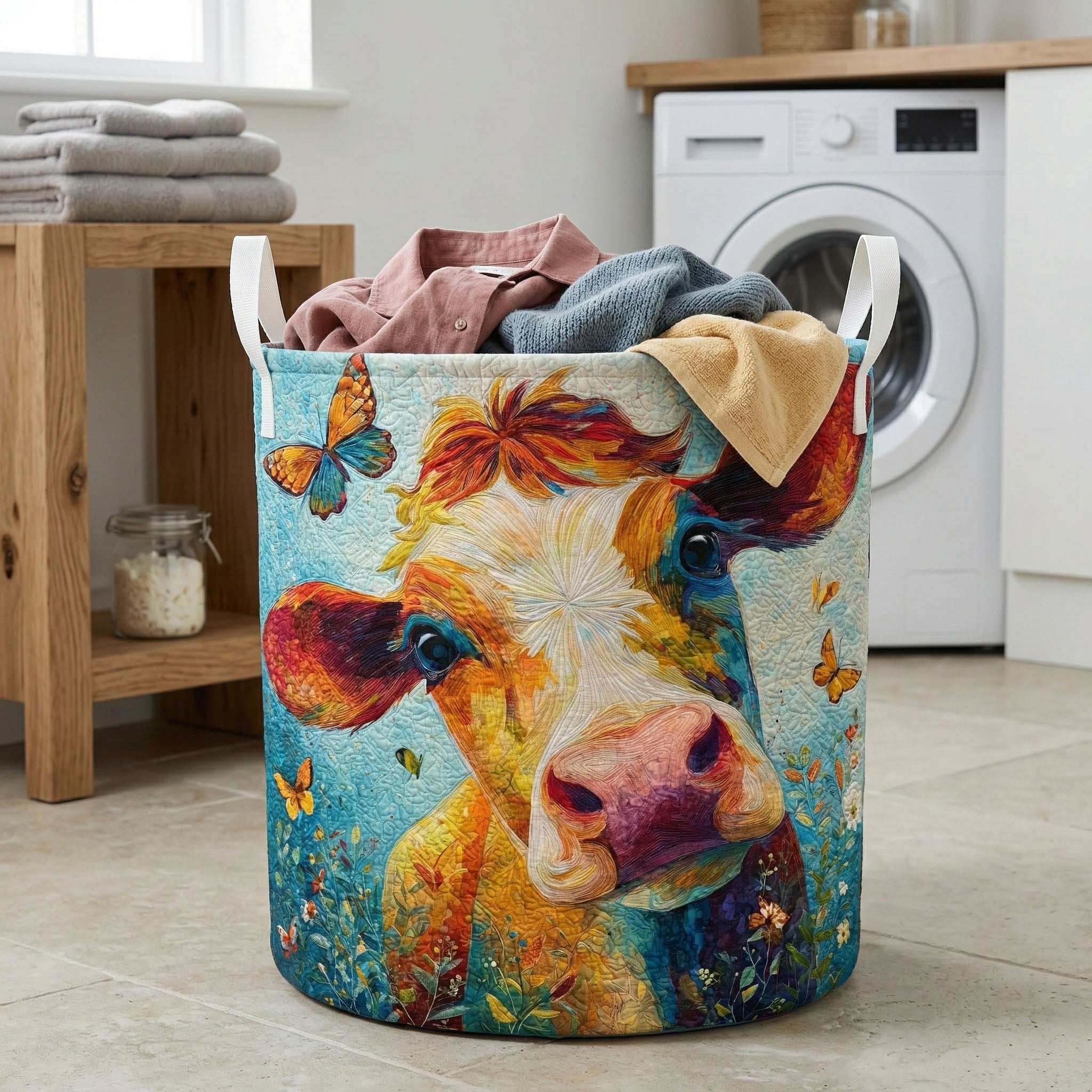 Butterfly Cow Meadow Quilted Laundry Basket Laundry Room Decor Ideas Cow Themed Gifts