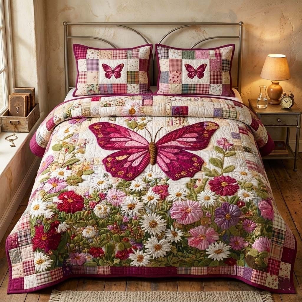 Butterfly Floral Quilted Bedding Set Cute Floral Sheets Butterfly Gift Ideas For Lovers