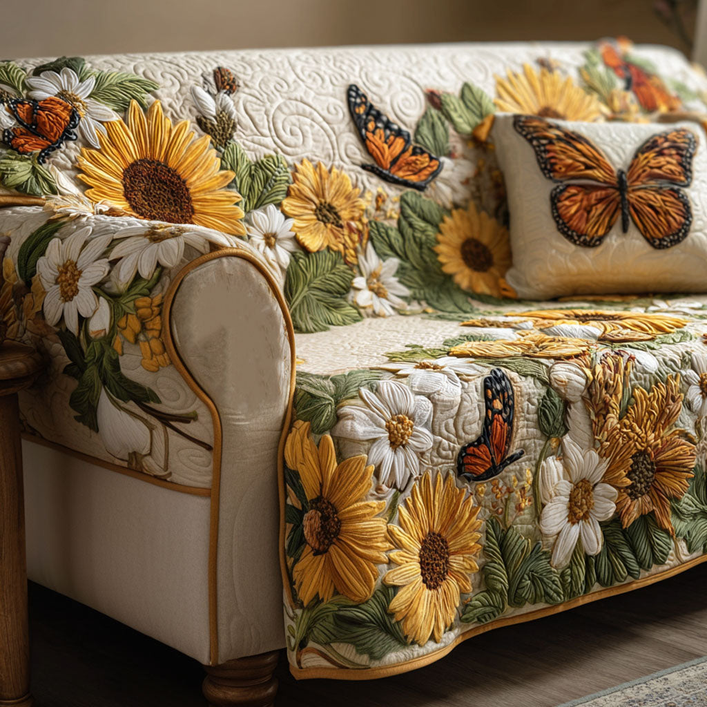 Butterfly Garden Quilted Sofa Cover Sofa Protector Cover Sunflower Items For Gifts