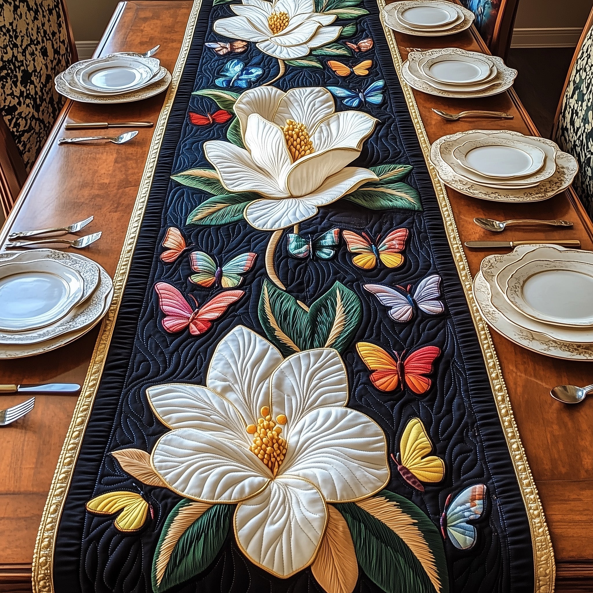 Butterfly Magnolia Quilted Table Runner Dining Table Runner Cute Butterfly Gifts