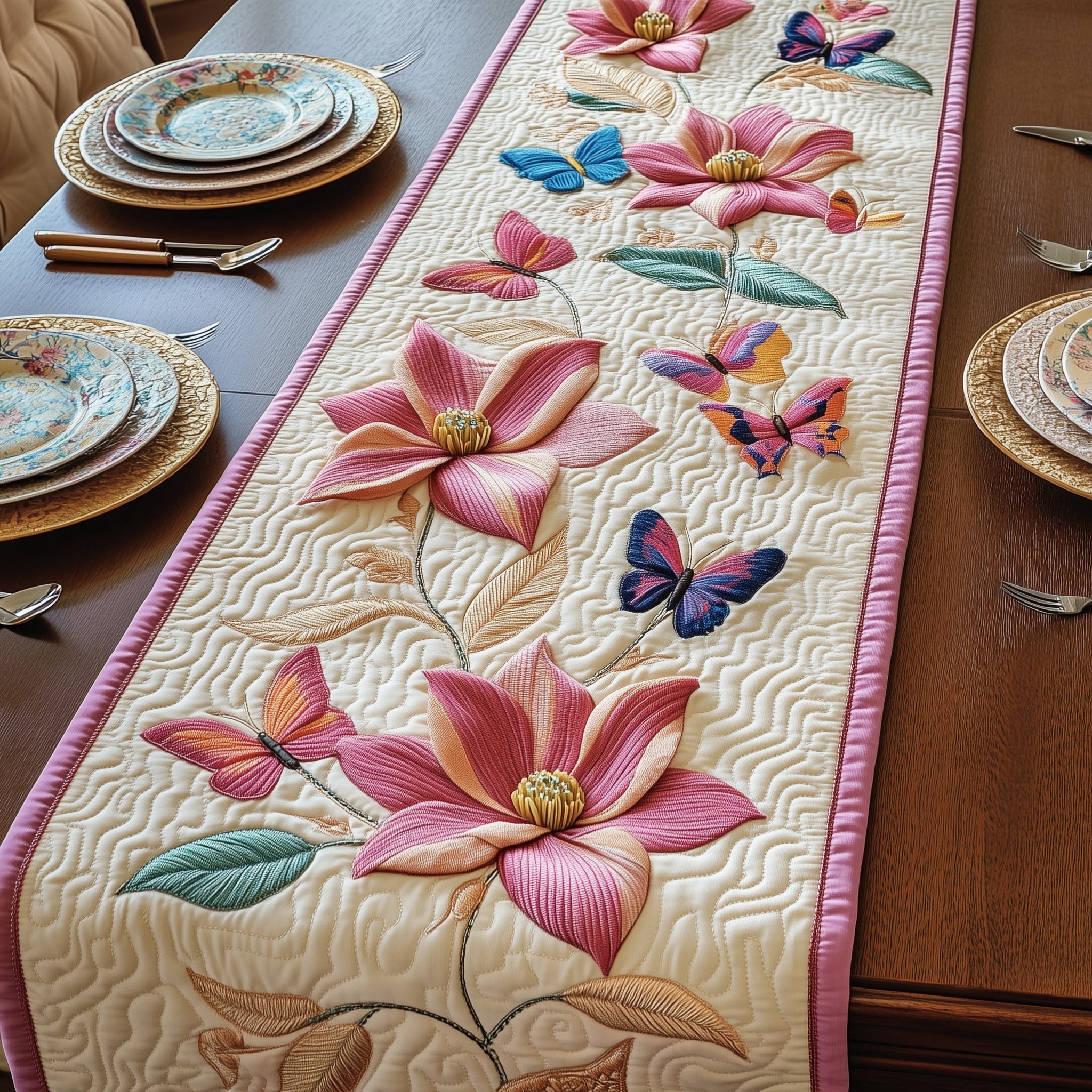 Butterfly Magnolia Quilted Table Runner Dinner Table Decor Ideas Gifts With Butterfly Theme