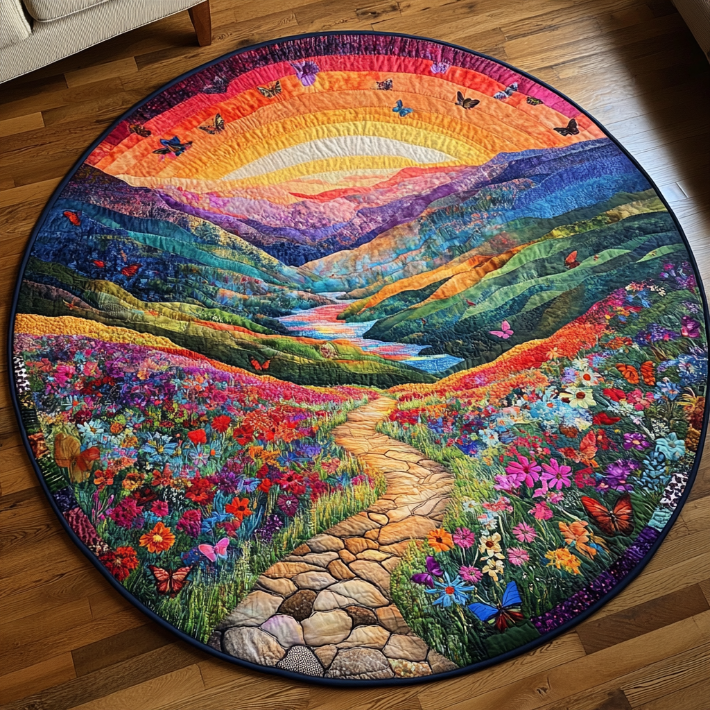 Butterfly Meadow Trail Quilted Round Mat Home Decor Items Mother's Day Gifts For Grandma