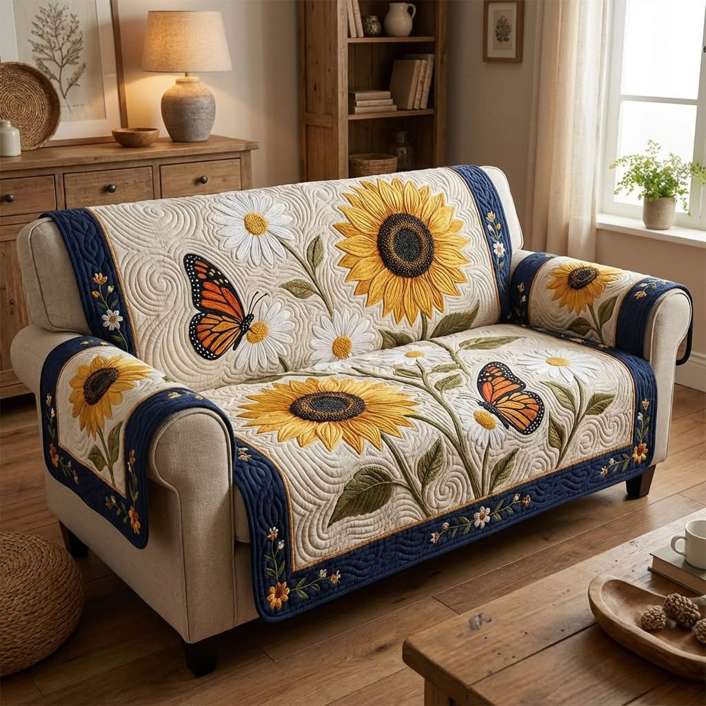 Butterfly Sun Meadow Quilted Sofa Cover Sunflower Couch Covers Gifts Ideas For Wife