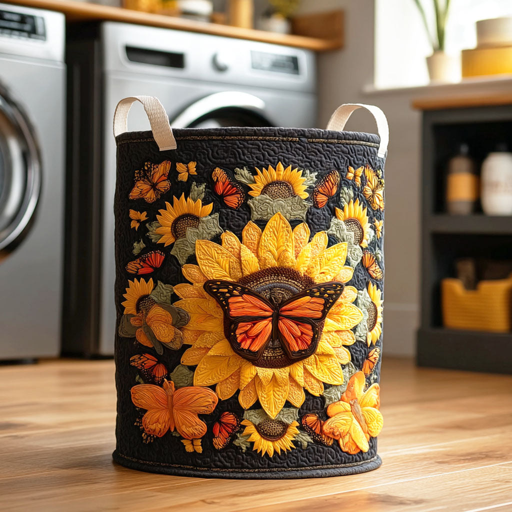 Butterfly Sunflower Dance Quilted Laundry Basket Clothes Basket Storage Gifts For My Mom