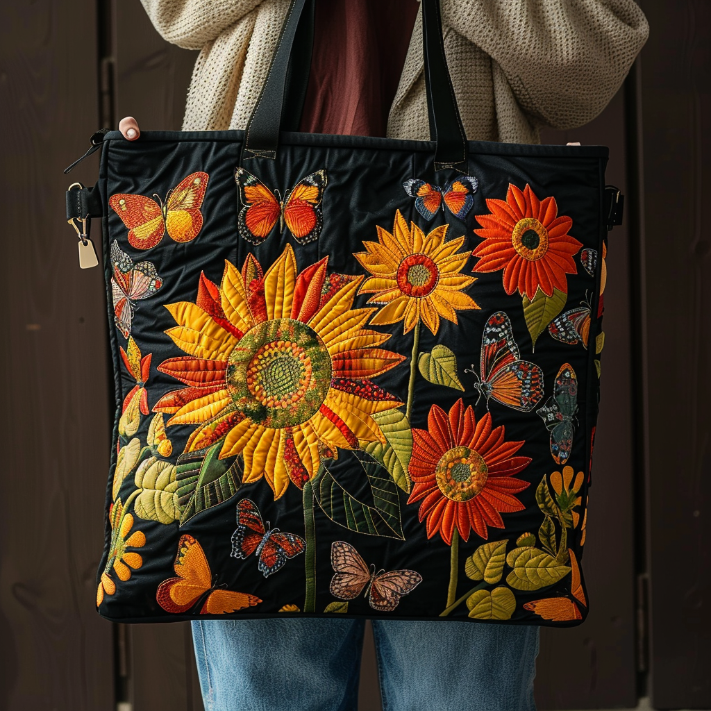 Butterfly Sunflower Quilted Tote Bag Best Women's Shoulder Bags Great Mother's Day Gifts