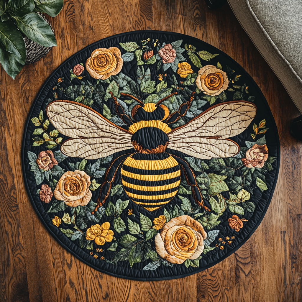 Buzz Bloom Quilted Round Mat Large Round Area Rugs Bee Gifts For Him