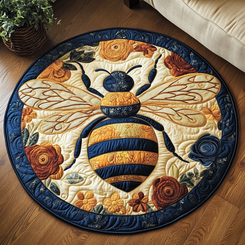 Buzz Bloom Quilted Round Mat Large Round Rugs Unique Bee Gifts