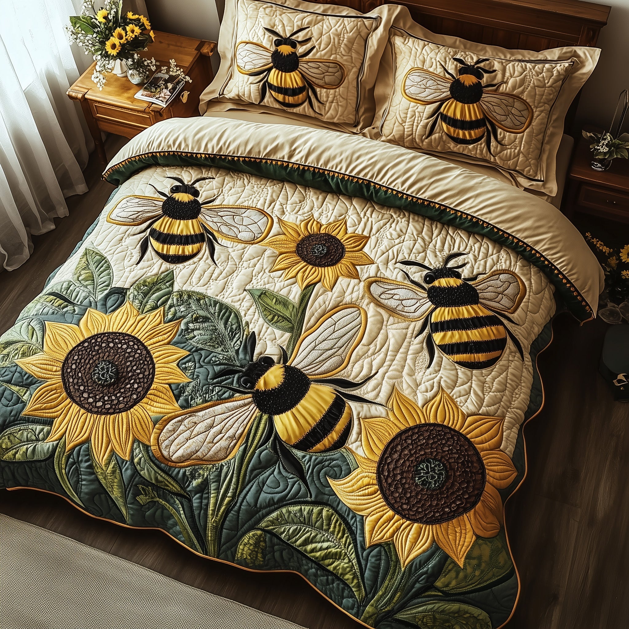 Buzzing Blossoms Quilted Bedding Set Best Sheets Ever Gifts With Bee Theme