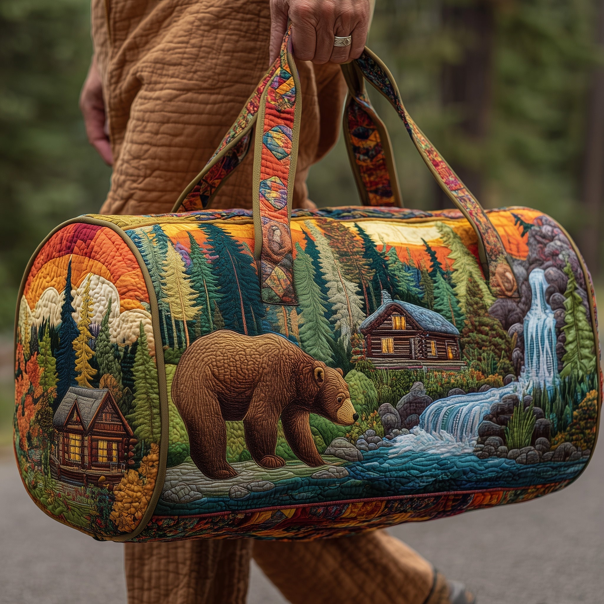 Cabin And Bear Quilted Duffle Bag Nice Weekender Bag Happy Mothers Day Gift