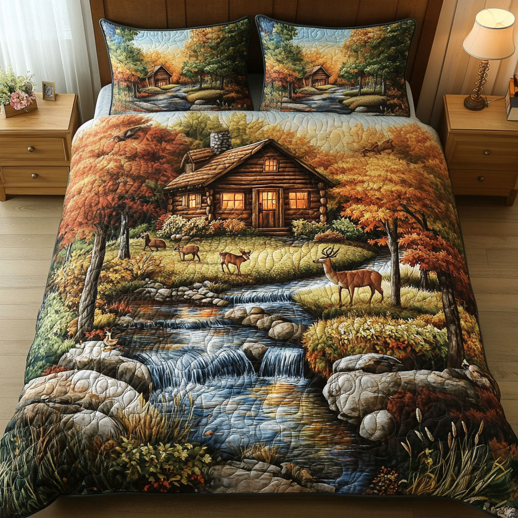 Cabin and Deer Quilted Bedding Set Unique Bed Sheet Set Great Family Gifts