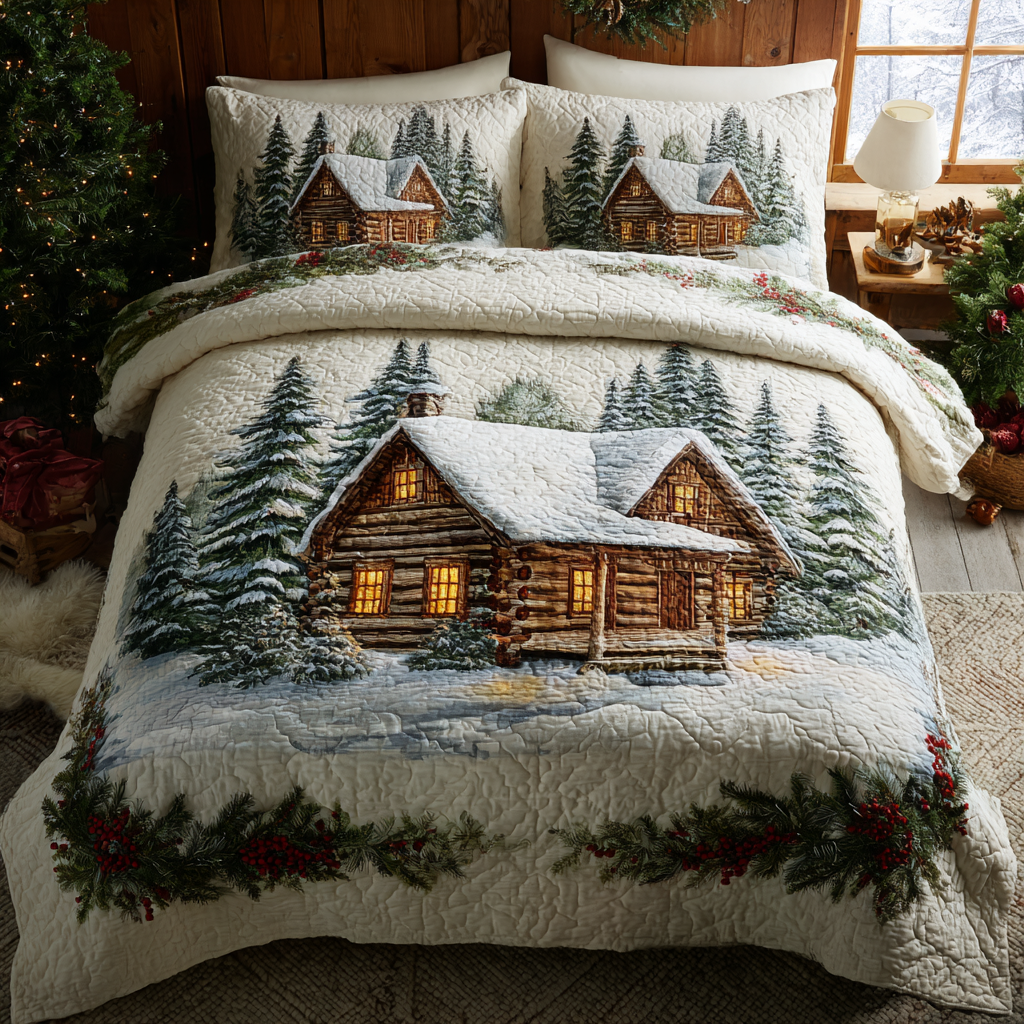 Cabin Glow Quilted Bedding Set Duvet Cover Sheets Special Father'S Day Gifts From Daughter