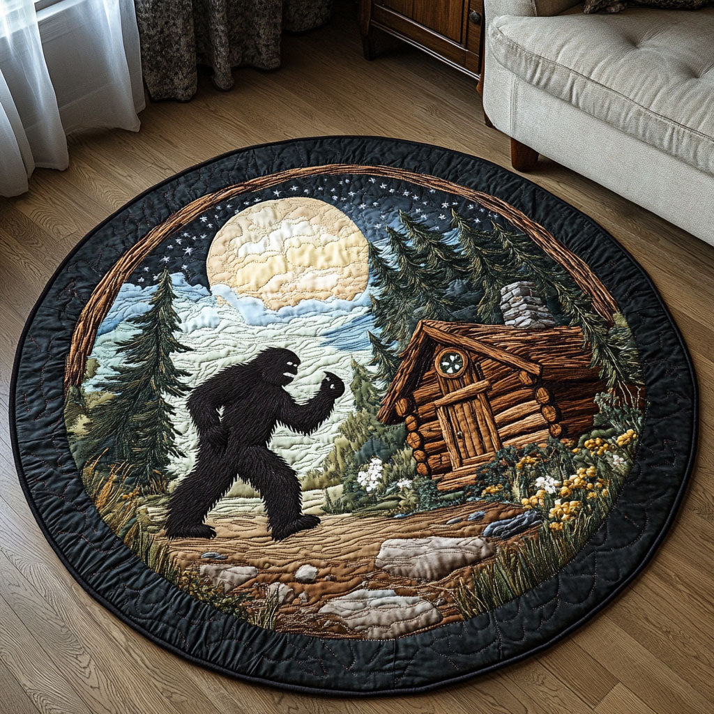 Cabin Visitor Quilted Round Mat Large Round Carpet Sasquatch Gift Shop