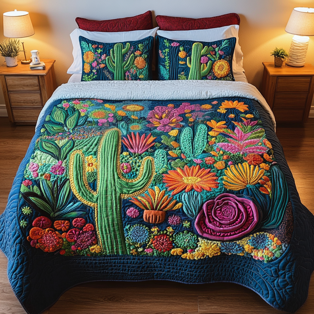 Cactus Bloom Quilted Bedding Set Unusual Bed Sheets Cactus Related Gifts For Friends