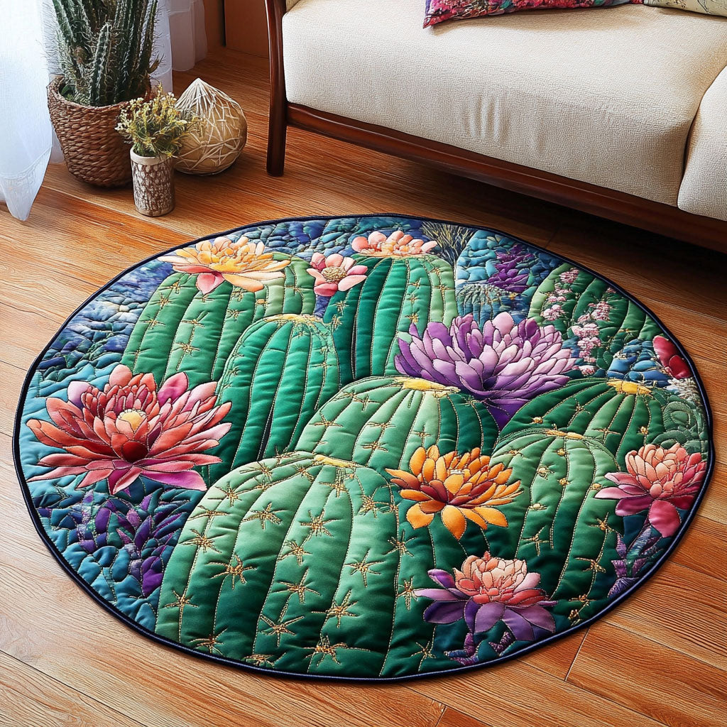 Cactus Bloom Quilted Round Mat Round Kitchen Mat Gift For Cactus Lover