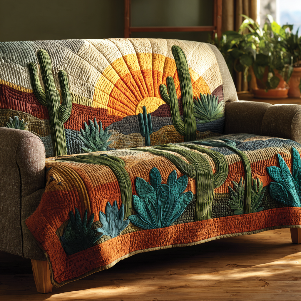 Cactus Bloom Quilted Sofa Cover Couch Slipcovers Christmas Cactus Gift