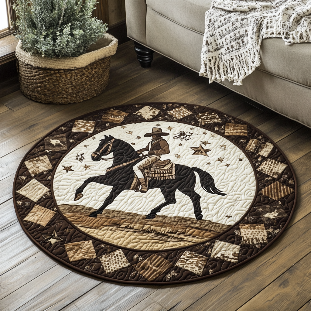 Cactus Circle Quilted Round Mat Round Area Rug Living Room Cowboy Gifts For Him
